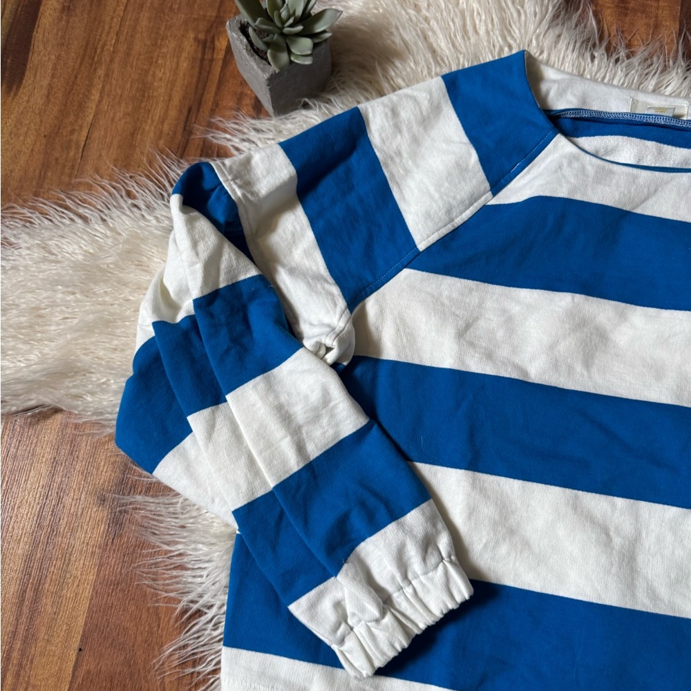 Maeve Anthropologie Blue Stripe Boat Neck Sweatshirt - Picture 2 of 7